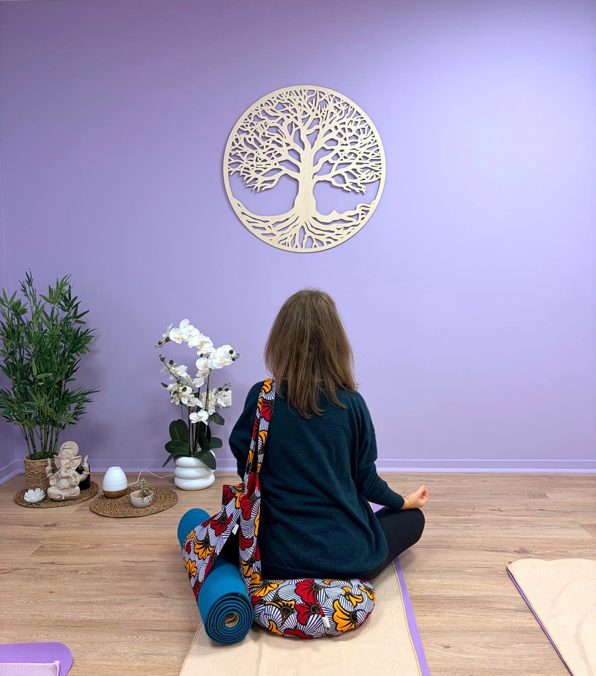 Sac de yoga et zafu cousus main au Studio Santosha