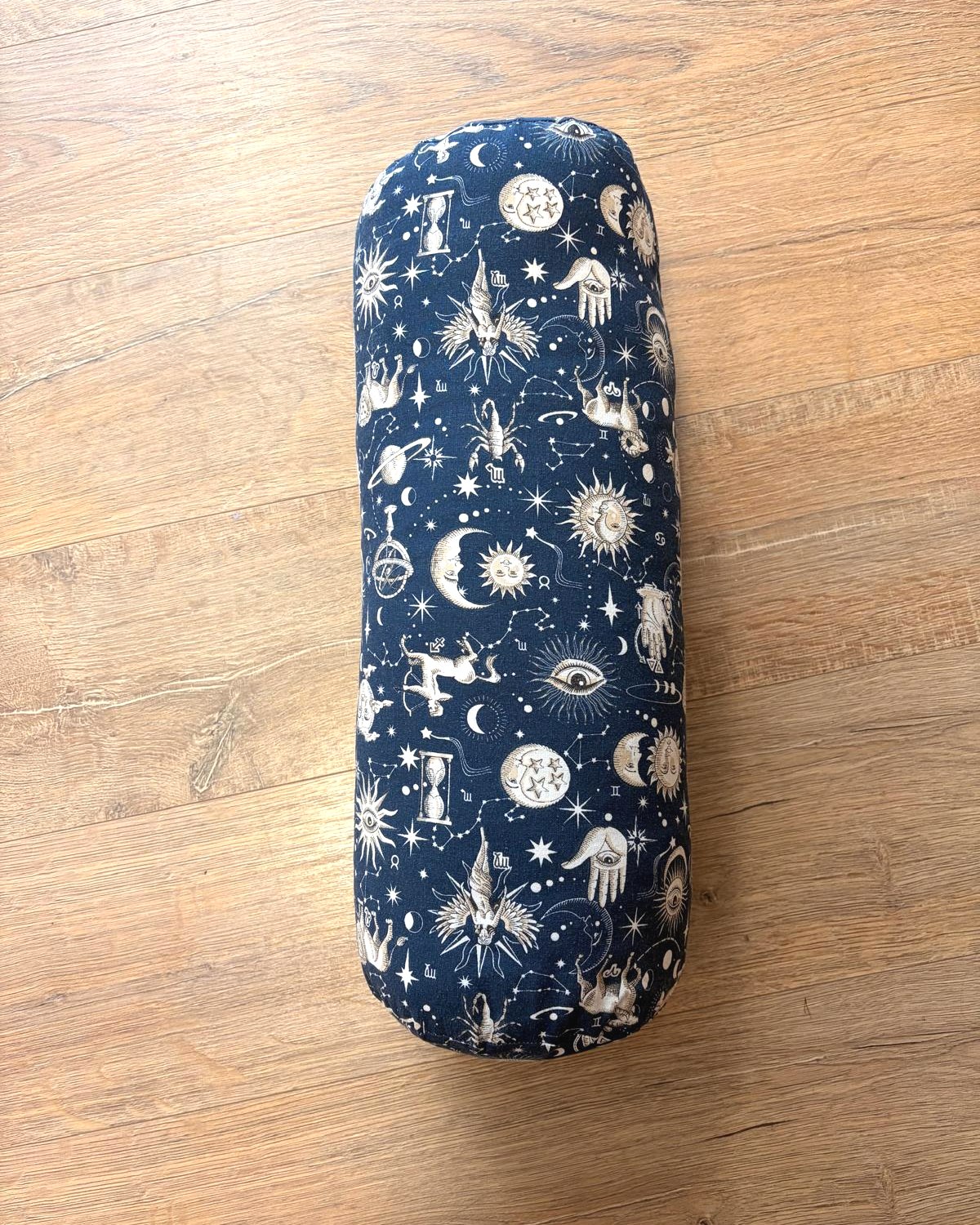 Bolster bleu en coton imprimé motifs astraux