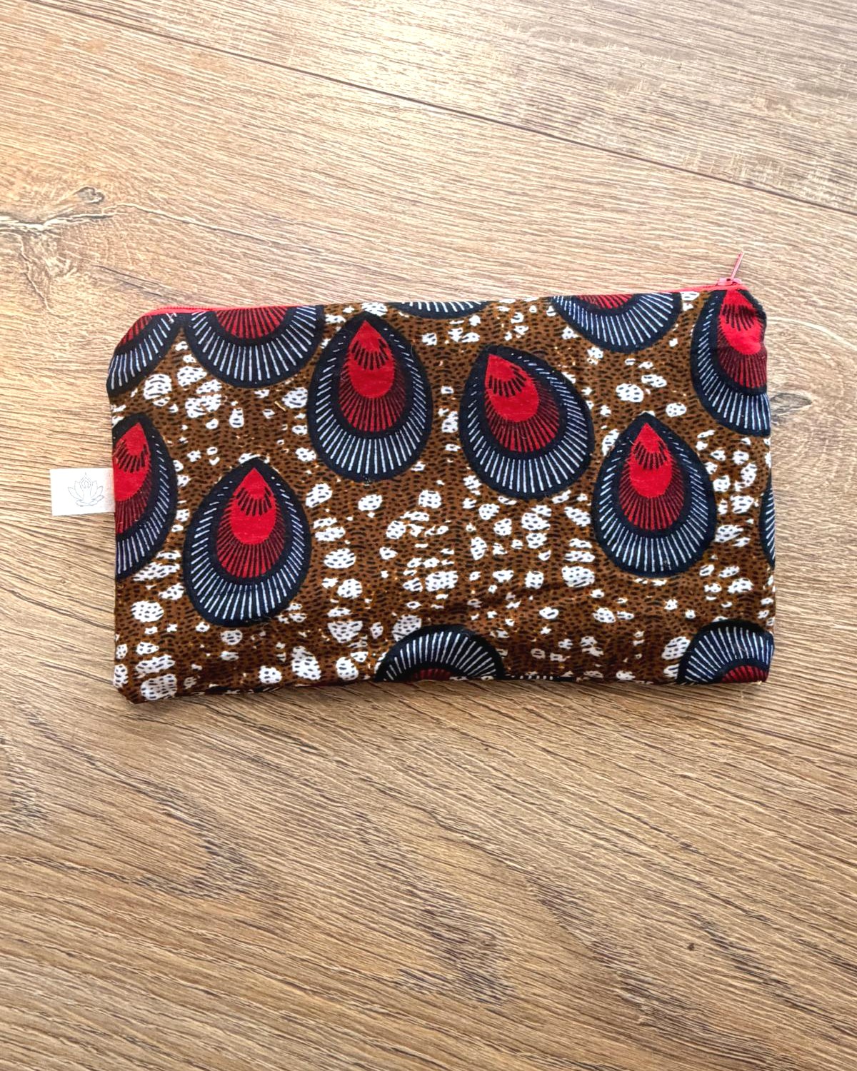 Pochette wax brun et rouge
