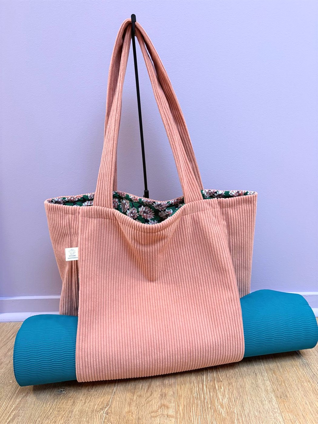 Sac de yoga rose velours côtelé