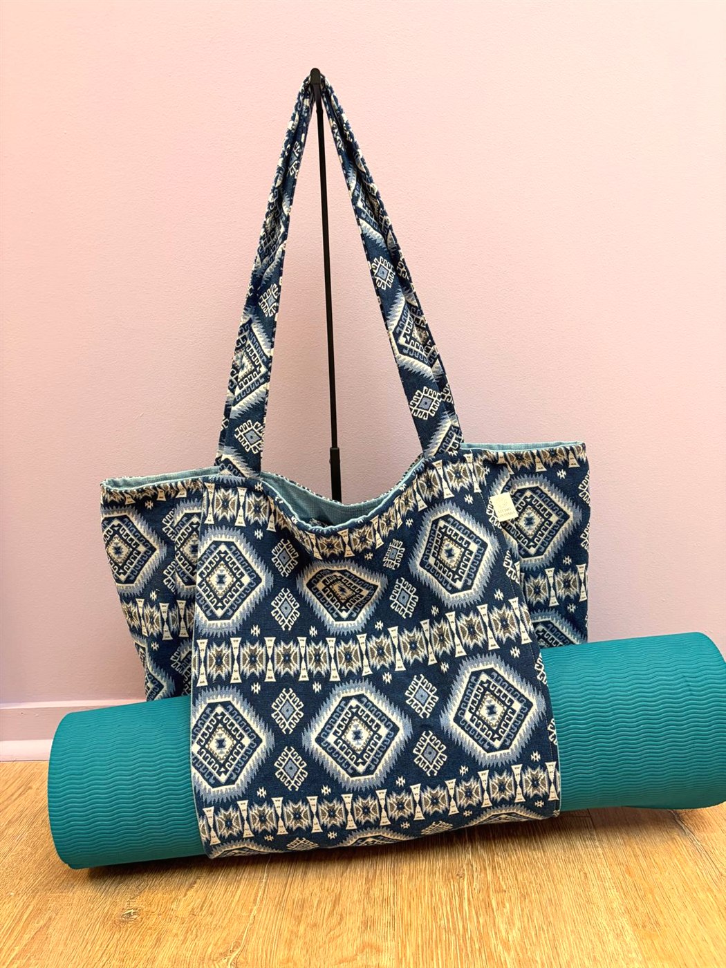 Sac de yoga bleu motif graphique